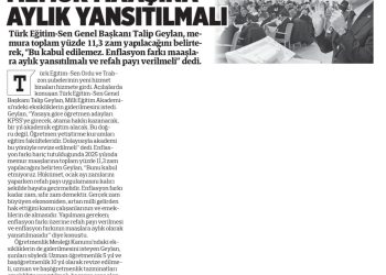 Enflasyon Farkı Memur Maaşına Aylık Yansıtılmalı – Türkgün