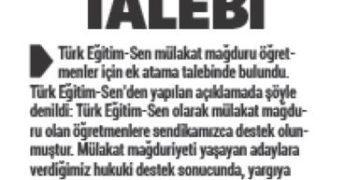 Türk Eğitim Sen’den Ek Atama Talebi – Türkgün