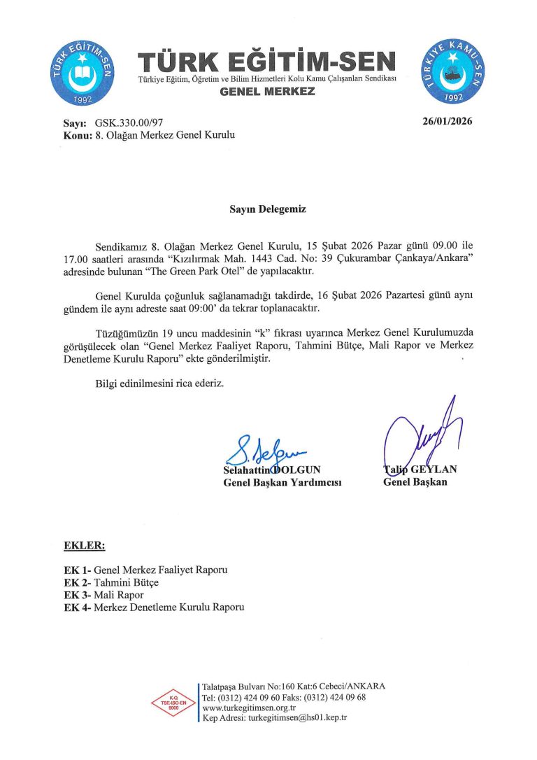 8. OLAĞAN MERKEZ GENEL KURULU İÇİN DELEGE DUYURUSU